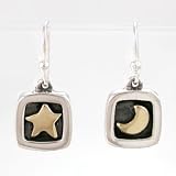 Square Sterling Silver and Brass Star and Moon Earrings, #8928