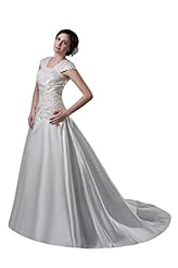 A-line Satin Square Neck Applique Beaded Bandage Dress  with a Cathedral Train 