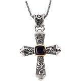 Sterling Silver and 14K Yellow Gold Amethyst Cross Pendant