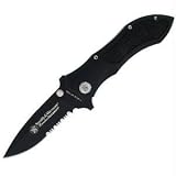 Smith & Wesson CK2BMS Homeland Security Serrated Medium Drop Point Knife, Black