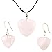 Rose Quartz Trillion Shaped Pendant and Earrings title=