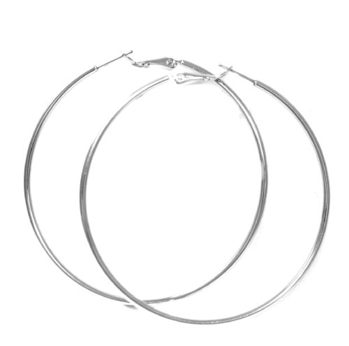 Beautiful 24k White Gold Layered GL Large 2" Hoop Earrings - Lifetime Warranty! Comes Gift Boxed (he2)