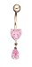 Heart with Tear 14 karat Gold belly button ring with Rose CZ gemstones