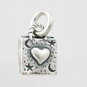 Little Square Heart Charm with Stars and Moons in Sterling Silver, #9200