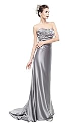 Charmeuse Pleated Floor Length Empire   Waistline Evening Dress  with a Court Train 