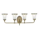 Quoizel NH8604BS New Haven 11-Inch Bath Bar with Four Lights with Etched Ribbed Ice Glass, Brushed Brass Finish