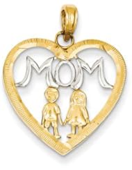 Genuine IceCarats Designer Jewelry Gift 14K & Rhodium Mom W/Kids Heart Pendant
