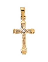 Cross Pendant W/Diamond 14K Yellow Gold 17.00X11.00 mm