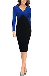 V-neck Cotton/Polyester Wrap Pleated Long Sleeves Bodycon Dress/Evening Dress/Prom Dress/Party Dress/Wedding Dress 