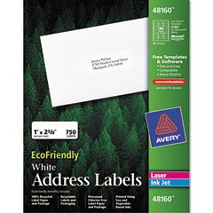 Avery� EcoFriendly Labels, 1 x 2 5/8, White, 750/Pack