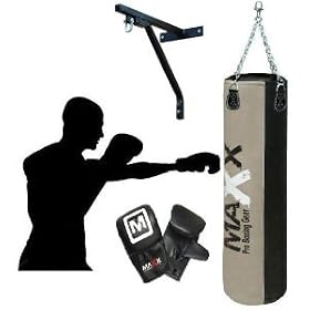 5pcs Punch bag set 5ft blk/Grey Rex Leather boxing punchbag wall Bracket & Gloves