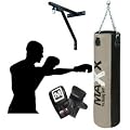 5pcs Punch bag set 5ft blk/Grey Rex Leather boxing punchbag wall Bracket & Gloves