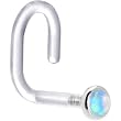 18 Gauge 1/4" White Gold 2mm Light Blue Synthetic Opal Bioplast Nose Ring