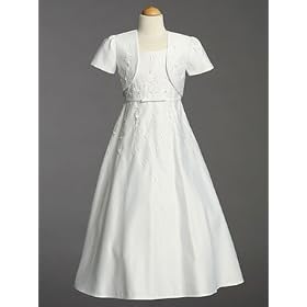 Communion Embroidered Satin A-Line Dress with Bolero