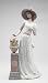 Lady in Long White Dress and Hat Standing By Flower Pedestal Figurine