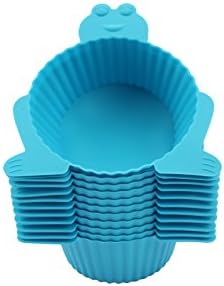 T&amp;B Baking Cup, Reusable Silicone Cupcake Holders, Cup Liners, 12 Pack of Muffin Cups, Frog, Blue / Orange