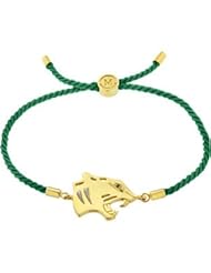 18K Vermeil Gold (courage) Green Satin Cord Brc & Ark Panther With Box And Card