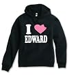 I Heart (Love) Edward Adult Black Hooded Sweatshirt