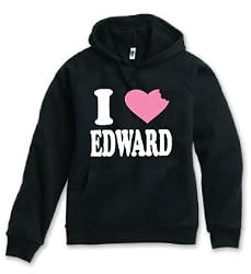 I Heart (Love) Edward Adult Black Hooded Sweatshirt