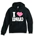 I Heart (Love) Edward Adult Black Hooded Sweatshirt