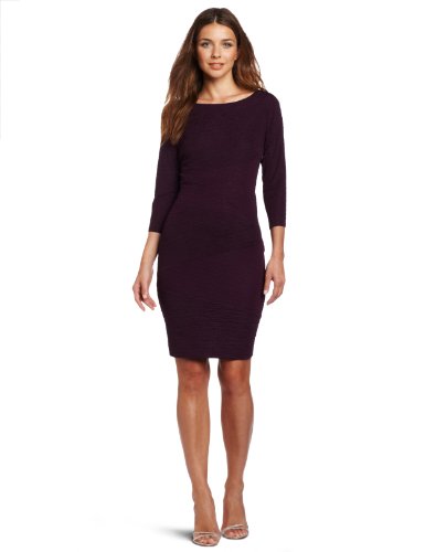London Times Womenâs Linear Pucker Sheath Dress, Eggplant, 10