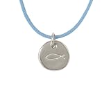 Sterling Silver Mark 1:17 Fish Pendant on Blue Cord by Bob Siemon, 18