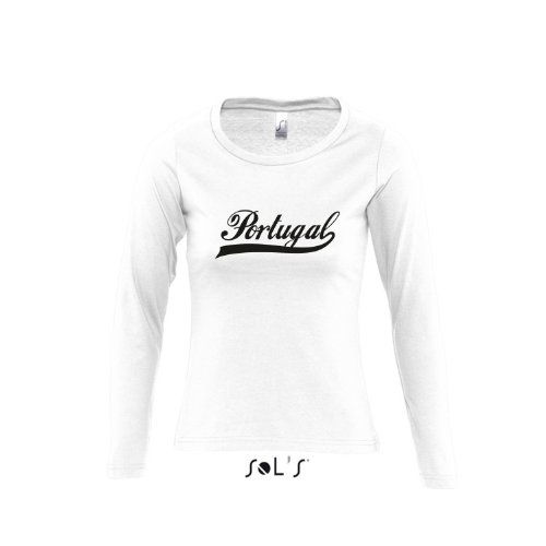 Portugal Oldschool LÄNDERSHIRT EM / WM FAN Trikot – Damen Langarm Longsleeve T-Shirt S-XL , White – schwarz , S