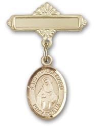 14K Gold Baby Badge with St. Hildegard Von Bingen Charm and Polished Badge Pin