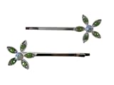 High Fashion 6pc Sparkle Jewelry Green Flower Hairclip - Rhinestone Flower Hairclip