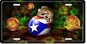 Coqui Over Ball That Has a Flag with Background of Flowers