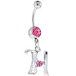 Passion Pink Jeweled Initial Dangle Belly Ring - Letter H
