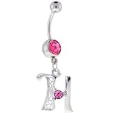 Passion Pink Jeweled INITIAL Dangle Belly Ring - LETTER H