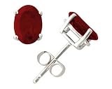 All-Natural Genuine 5x3 mm, Oval Ruby earrings set in 14k White Gold