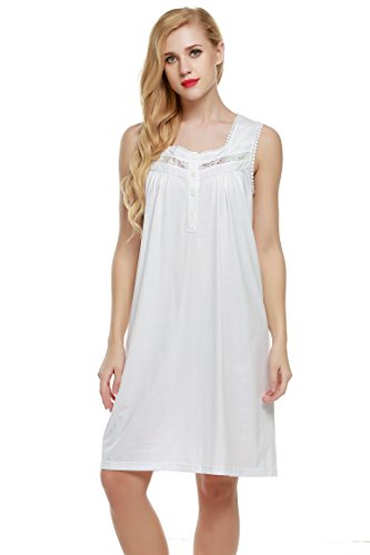 Ekouaer Nightgown Womens Comfort Cotton Sleeveless Sleepwear Sleepshirts XS-XXL