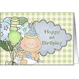 Happy 1st birthday baby boy with balloons Card