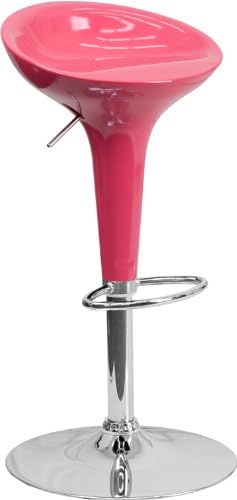 Stylish Pink Backless Plastic Adjustable Height Bar Stool Chrome Base