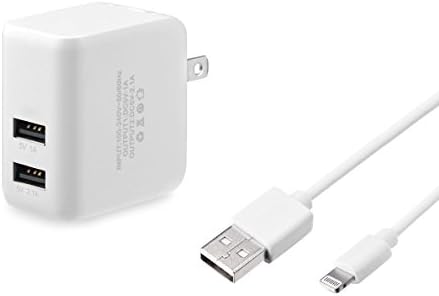 Snatio(TM) 15W 3.1A Dual Port High Speed USB Wall Charger Travel Power Adapter with 8 Pin to USB Charging Cable Cord for iPhone 6 6 Plus, iPhone 5 5s 5c, iPod touch 5th, Nano 7th, and iPad 4 Air Air 2 Mini-Compatible with IOS 8