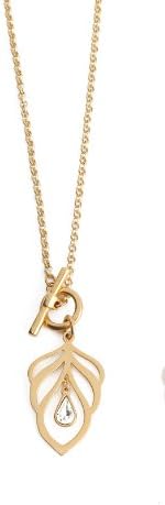 Foxy Originals Long Toggle Chain Gold Plated "Peacock" Feather Necklace with Teardrop Stone