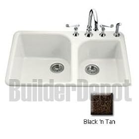 KOHLER K-5932-4-KA Executive Chef Self-Rimming Kitchen Sink, Black 'n Tan