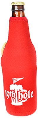 Hat Trick Openers Bottle Cooly Combo with Attached 19th Hole Logo and Magnetic Ball Marker, Red Neoprene