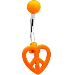 Orange Neon Peace Sign Heart Belly Ring