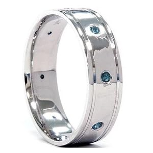 Men's Geniune .25CT Blue Diamond Ring Solid 14K White Gold Wedding Band 14KT Wedding Band Sets with Blue Diamonds