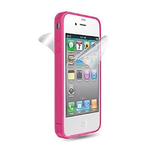 Apple iPhone 4 / 4G HD Silicone Edged Bumper, w/ Front Screen & Back Protector Films - Hot Pink