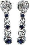 14K White Gold Hand-Crafted Designer Journey Earrings, Enhanced with Bezel Set Diamonds and Sapphire Precious Stones.(GH-Color, SI-Clarity, c.t.t.w.0.21CT, Sapphire 0.32CT).