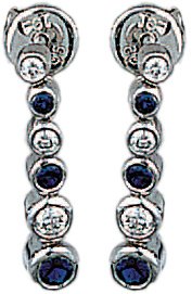 14K White Gold Hand-Crafted Designer Journey Earrings, Enhanced with Bezel Set Diamonds and Sapphire Precious Stones.(GH-Color, SI-Clarity, c.t.t.w.0.21CT, Sapphire 0.32CT).