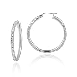 Sterling Silver Tarnish-Free 2.5x30 Diamond-Cut Click Top Hoop Earrings