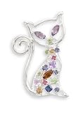 Kitty Fashion Pin with Multi Color Crystals