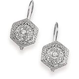 14K White Gold Diamond Filigree Leverback Earrings