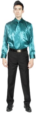 XL 17 34/35 Ferrecci Teal Green Satine Shiny Button Down Dance Prom Dress Shirt & Necktie
