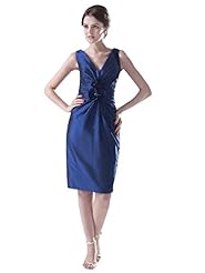 V-neck Sheath Lace Knee Length Natural   Waistline Taffeta Bridesmaid Dress 